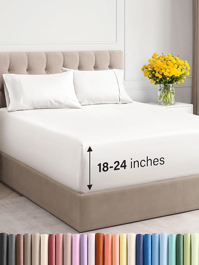 Extra Deep Twin Sheet Set - 4 Piece Breathable and Cooling Sheets - Hotel Luxury Bed Sheets Set - Easy Fit - Soft, Wrinkle Free and Comfy Sheets Set - Antique White Sheet Set with Extra Deep Pockets