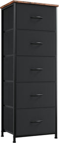 Somdot Tall Dresser for Bedroom with 5 Drawers, Storage Organizer Chest of Drawers with Removable Fabric Bins for Closet Bedside Living Room Laundry Entryway Hallway, Black Rustic Brown