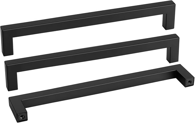 goldenwarm 60 Pack 11-1/3 Inch Black Cabinet Handles Matte Black Drawer Pulls Stainless Steel Cabinets Hardware Square Bar Modern for Kitchen Bathroom Cupboard