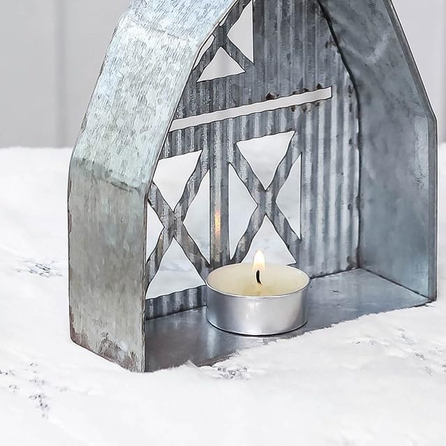 Barn Shaped Tea Light Candle Holder Farmhouse Galvanized Metal Candle Holder Vintage Decorative Tealight Holder for Table Centerpiece Decoration - 5.24" x 1.97" x 9.25"