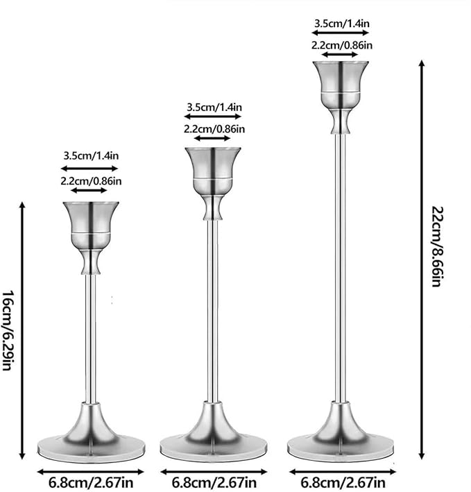 Candlestick Holder for Taper Candles Hi-Q Candle Holders (6PCS, Silver)