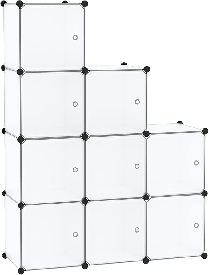 C&AHOME Cube Storage Organizer with Doors, 9-Cube Shelves, Closet Cabinet, DIY Plastic Modular Bookshelf Ideal for Bedroom, Living Room, 36.6”L x 12.4”W x 36.6”H White USBTM3009B-DOOR
