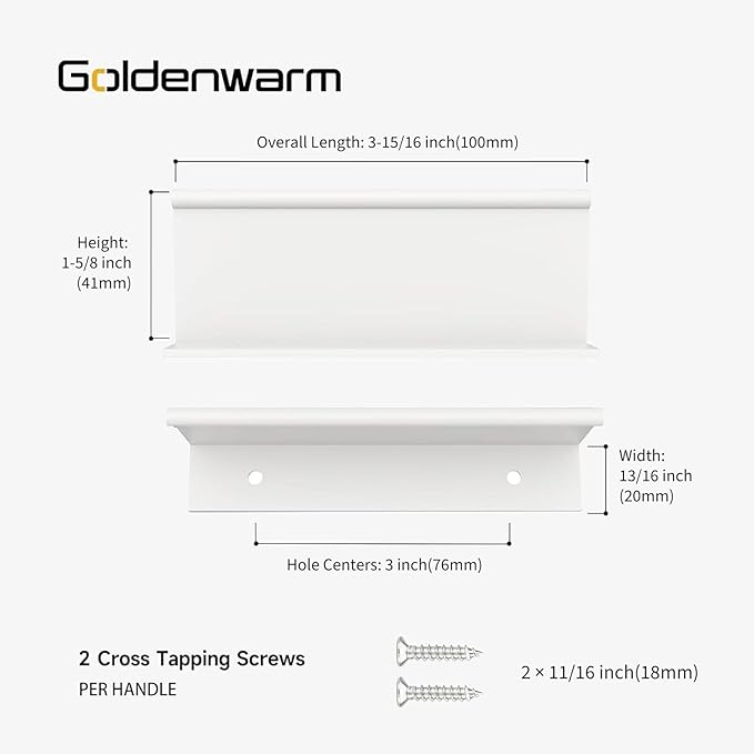 goldenwarm 5 Pack White Finger Edge Pulls Drawer Finger Pulls Kitchen Hardware Handles Bedroom Dresser Drawers, 3in Hole Centers