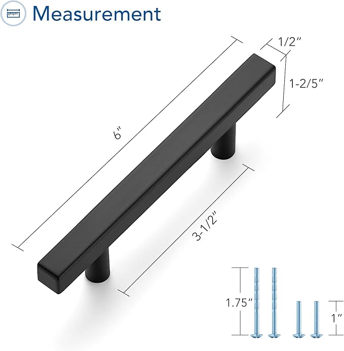 Ravinte Black Cabinet Handles 25 Pack 3-1/2 inch Matte Black Square Cabinet Pulls Kitchen Hardware 6 inch Overall Length Kitchen Drawer Pulls