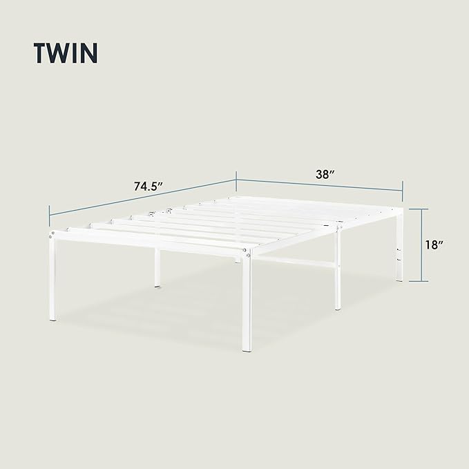Best Price Mattress 18 Inch Metal Platform Bed Frame, Heavy Duty Steel Slats, White, Twin