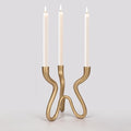 Triple Candle Holder Candelabra - Cast Iron Metal Taper Candlestick Stand with Antique Brass Finish - Elegant Wedding Centerpiece for Home, Dining, Event Decor