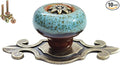 10 Pack Retro Ceramic Knobs,Vintage Dresser Kitchen Petal Cabinet Pulls Rustic Zinc Alloy Base Back Plate Kid Cupboard Wardrobe Drawer Door Handles (Leopard Print Blue)
