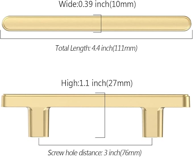 10 Pack 3 Inch(76mm) Kitchen Cabinet Handles Brushed Gold Cabinet Pulls Kitchen Cabinet Hardware Drawer Pulls for Cupboard Wardrobe