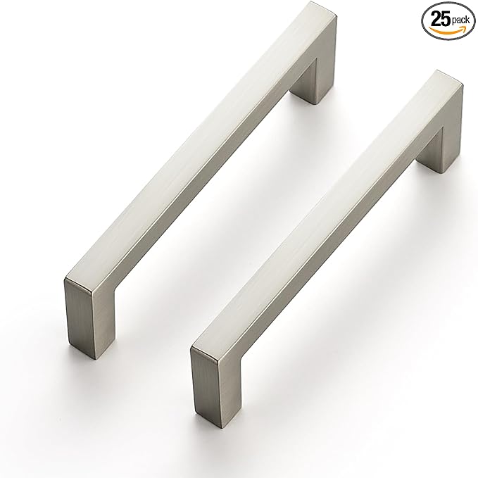 Ravinte 25 Pack Solid 3-1/2 Inch Center to Center Slim Square Bar Drawer Handles - Cabinet Hardware Brushed Nickel Pulls for Kitchen and Drawers