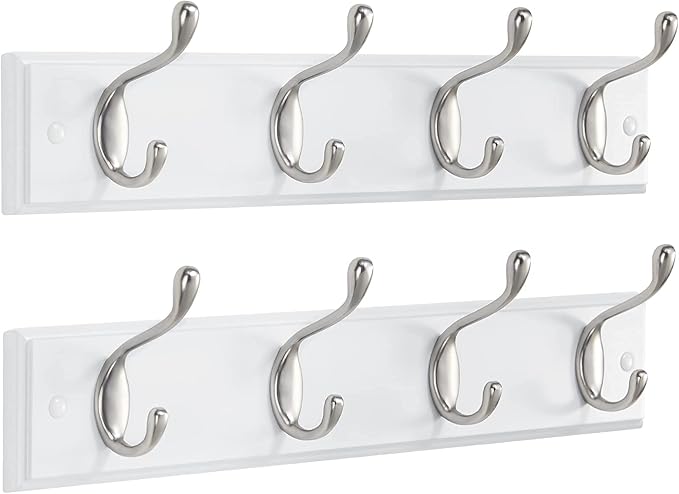 AMADA HOMEFURNISHING Coat Rack Wall Mount 2 Pack, Wall Hooks for Coats, Hats - White