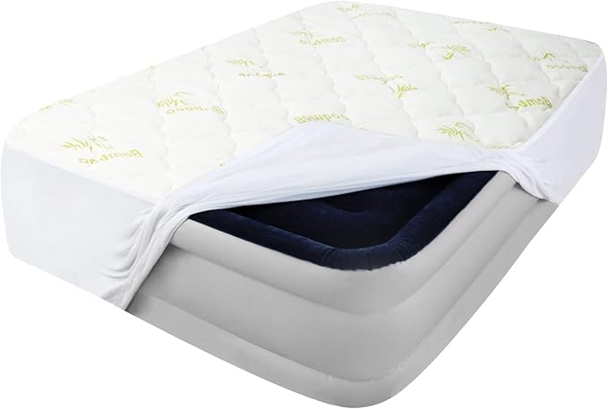 Air Mattress Cover Queen Size Thick Mattress Cooling Pad, Viscose Made from Bamboo Quilted Mattress Topper, Noiseless Extra Plush Pillow Top Mattress Topper Queen Fits 8-23 Inches Deep Mattresses
