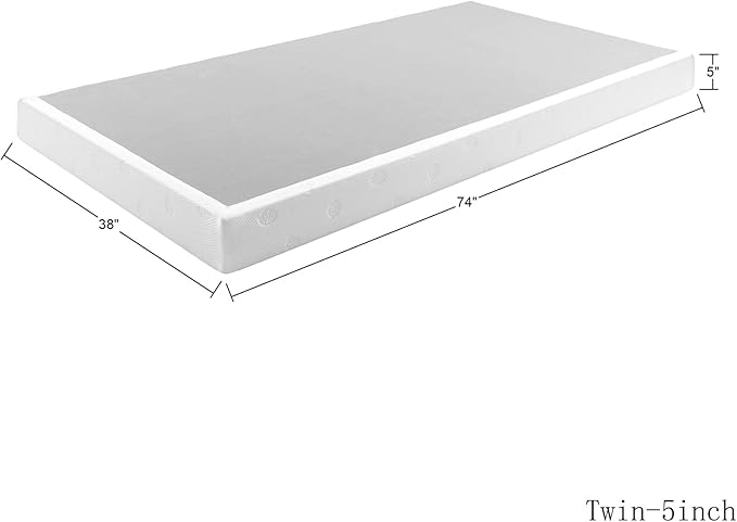 Panana 5 Inch Box Spring Bed Base/Heavy Duty Steel with Fabric Cover/Mattress Foundation/Wooden Frame Metal Slats, Easy Assembly,Twin Size,White