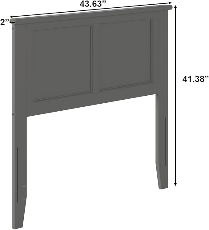 AFI, Madison Twin Solid Wood Panel Headboard with Attachable Charger, Grey