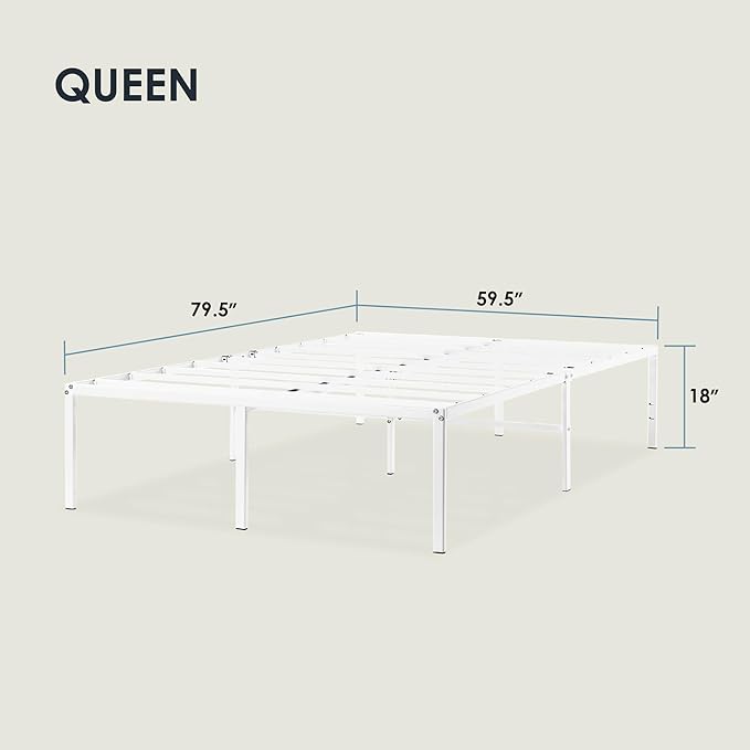 Best Price Mattress 18 Inch Metal Platform Bed Frame, Heavy Duty Steel Slats, White, Queen
