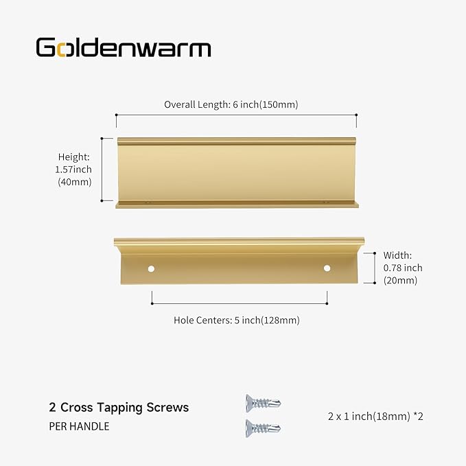 goldenwarm 50 Pack Gold Finger Edge Pulls Drawer Finger Pulls Champagne Gold Kitchen Hardware Handles Bedroom Dresser Drawers,5in Hole Center