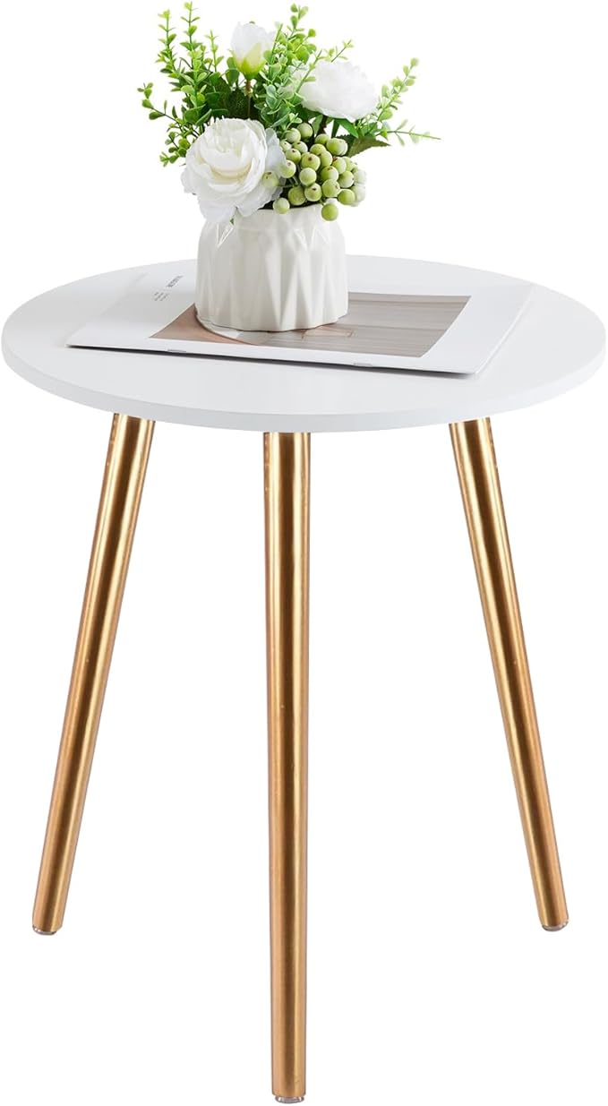 Apicizon Round Side Table Set of 2, White Nightstand Coffee End Table for Living Room, Bedroom, Small Spaces, Morden Side Table Home Decor Bedside with Wood Legs 16.5 Inches