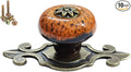 10 Pack Retro Ceramic Knobs,Vintage Dresser Kitchen Petal Cabinet Pulls Rustic Zinc Alloy Base Back Plate Kid Cupboard Wardrobe Drawer Door Handles (Leopard Print Orange)