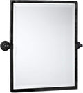 Black Metal Framed Pivot Rectangle Bathroom Mirror Tilting Beveled Vanity Mirrors for Wall, Overall 23.9 x 24 inches (Mirrror 20 x 24 inches)