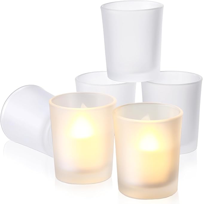 Set of 24 Frosted White Glass Votive Candle Holders Frosted Votive Candle Holders Bulk Wedding Party Birthday Centerpieces Spa Supplies Home Decorations