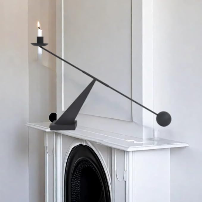 Black Metal Modern Taper Candlestick Holders,Creative Geometric Line Simple Candle Stands Decorative,Long Decorative Candle Holders for Table Centerpiece (Black)