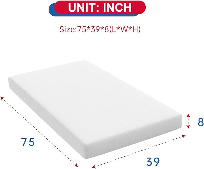 BestMassage | 8 Inch Twin Mattress | Gel Memory Foam | Medium Firm Feel | White | Bed in a Box, CertiPUR-US Certified | Pressure Relief, Cooling Ventilated Foam | Breathable Knit Cover