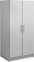 Prepac Elite 32" Storage Cabinet, Light Gray Storage Cabinet with Hanging Rail and Shelves for Living room, Kitchen and Laundry room 24.5" D x 32" W x 65" H