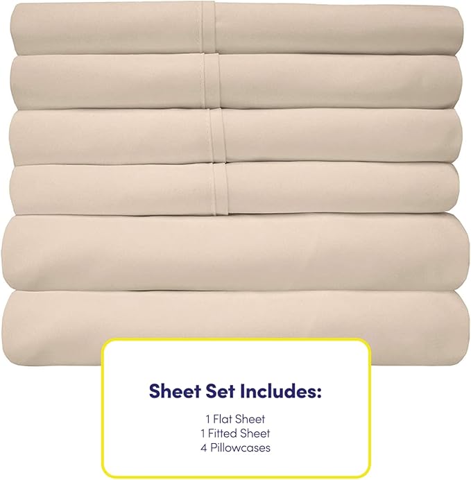 Sweet Home Collection 6 Piece 1500 Supreme Collection Brushed Microfiber Deep Pocket Sheet Set-2 Extra Pillow Cases, Great Value, Rv Short Queen, Beige