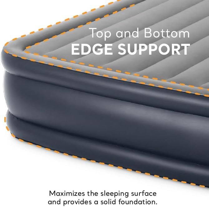 Intex 64135ED Dura-Beam Plus Deluxe Pillow: Fiber-Tech – Queen Size – Built-in Electric Pump – 16.5in Bed Height – 600lb Weight Capacity