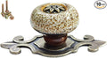 10 Pack Retro Ceramic Knobs,Vintage Dresser Kitchen Petal Cabinet Pulls Rustic Zinc Alloy Base Back Plate Kid Cupboard Wardrobe Drawer Door Handles (Leopard Print White)