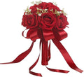 Wedding Bouquet Bride Flower Bridal Bouquets, Ribbon Artificial Rose Wedding Bouquets for Bride Bridesmaid Bouquet Dark Red Rose Bouquet Bride Bridesmaid Holding Flower for Wedding Decor