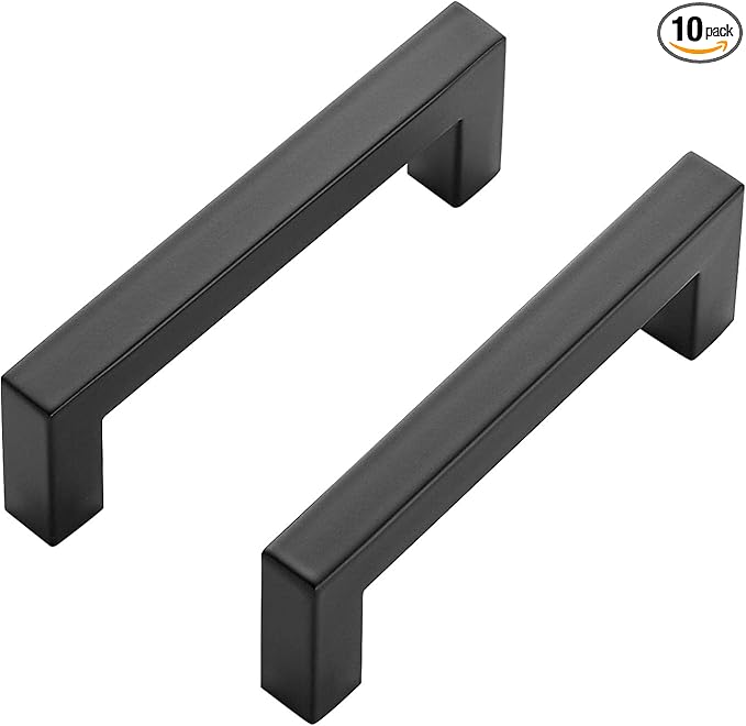 Ravinte 10 Pack Black Cabinet Pulls 3-3/4 Inch Square Cabinet Handles Matte Black Kitchen Hardware for Cabinet Drawer Pulls Come with Screwdriver
