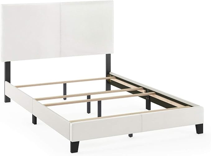 FURINNO Pessac PU Leather Upholstered Platform, Full, White