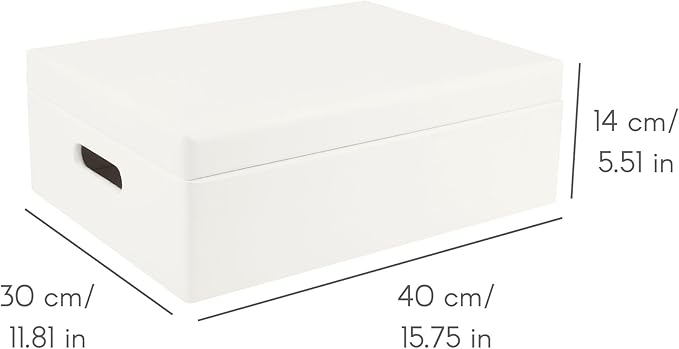 XL White Wooden Box Storage with Hinged Lid | 15.8x11.8x5.5in (+-0.5) | with Handles | Gift Box for Tool Dog Toy Shoes Clothes Kitchen Storage | Wood Keepsake Chest