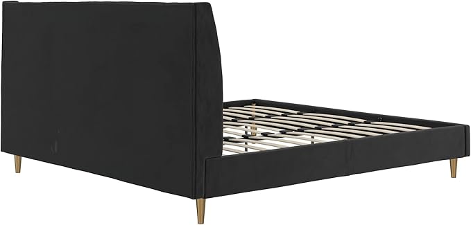 Novogratz The Her Majesty Upholstered Bed, King, Black Velvet