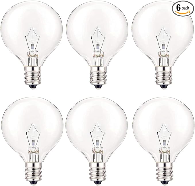 30 Watt G50 Wax Warmer Light Bulbs, Replacing Bulbs for Full Size Scentsy Warmers, E12 Base G16.5 Globe Clear Bulb for Candle Wax Warmer, Long Lifespan, 120 Volt (6 Pack)