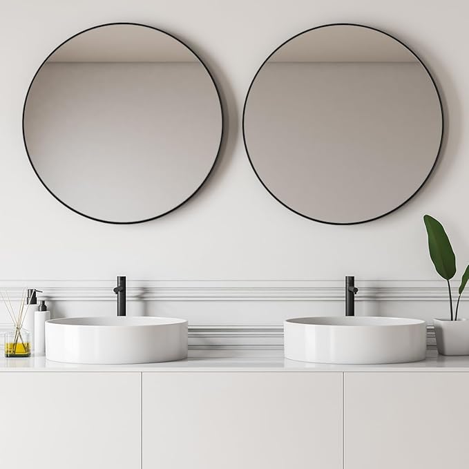 ANDY STAR Round Wall Mirror, 26" Black Round Mirror Metal Framed, Modern Metal Frame Bathroom Vanity Mirror (Matte Black Finish)
