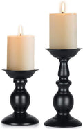 Nuptio Black Candle Holder for Pillar Candles - 2 Pcs Rustic Candle Holders Set Metal Candle Stand Tall Retro Fall Pillar Candleholder for Halloween Easter Farmhouse Fireplace Home Table Centerpiece