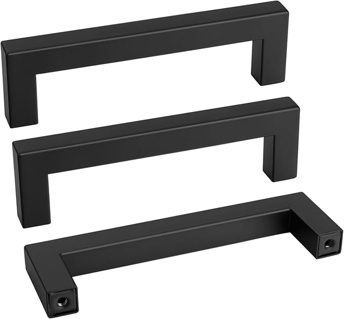 Goldenwarm 1 Pack Black Square Bar Cabinet Pull Drawer Handle Stainless Steel Modern Hardware for Kitchen and Bathroom Cabinets Cupboard, Center to Center 4in(102mm)