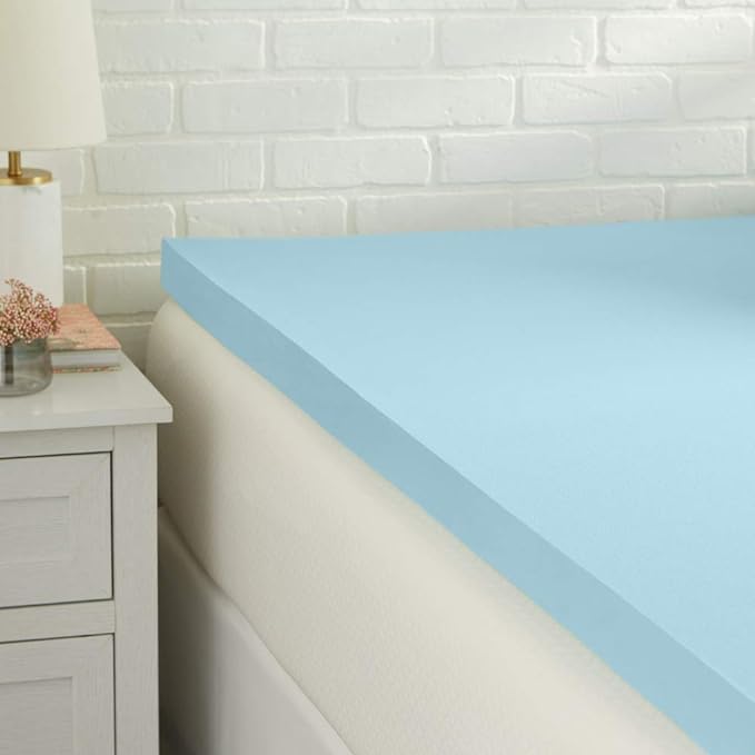Amazon Basics King Mattress Topper, Cooling Gel-Infused, CertiPUR-US Certified, 2 Inches, Blue