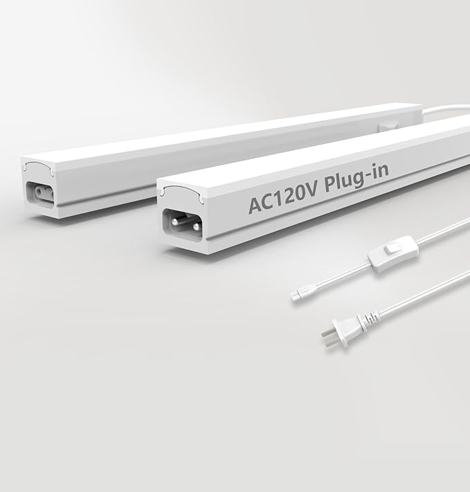 Under Cabinet Lighting Plug in, 12 Inch 2 Pcs, Linkable AC120V 3CCT 3000K/4000K/5000K Ultra Slim, LED Under Cabinet Lights for Counter Light, Kitchen, Shelf, Sink, Workshop, Desk, White