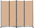 RANTILA 4 Panel Room Divider, 6 FT Folding Privacy Screen with Wide Feet, Freestanding Partition for Room Separation, Portable Room Divider Panel, 89" W x 71" H, Beige