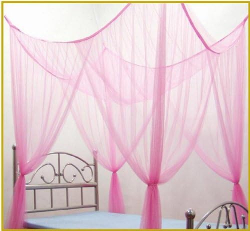 OctoRose Four Post Mosquito Net for Bed Canopy -Fits Queen, King, California King Beds-Indoor & Outdoor Use- Lt.Pink