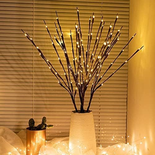 DK177 6 Pack Led Branch Light Battery Operated Lighted Branch Vase Filler Willow Tree Artificial Little Twig Power Brown 30 Inch 20 LED for Home Romantic Decoration, Warm White