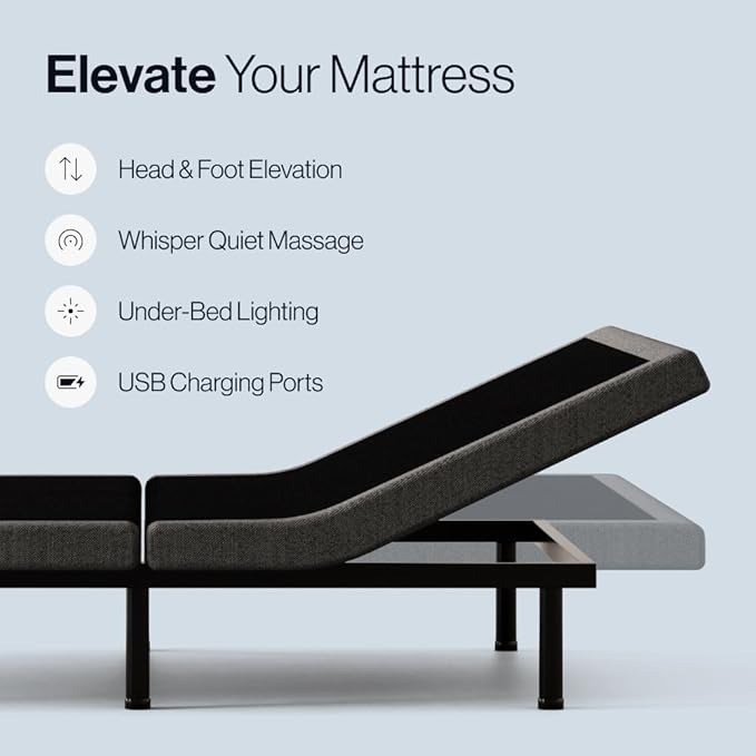 Upholstered Adjustable Bed Base 2.0 with Upgraded Motors, Massage, Wireless Remote, USB Port-Ergonomic Head and Foot Inclines, Twin XL