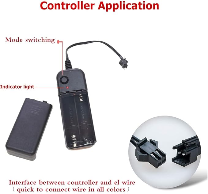 MaxLax EL Wire Mutilcolor, 9.8ft/3m Portable Battery Pack Neon Light Strip 360° Cuttable Glowing Rope Lights for Parties, Halloween, DIY Decoration