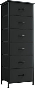 Somdot Tall Dresser for Bedroom with 6 Drawers, Storage Organizer Chest of Drawers with Removable Fabric Bins for Closet Bedside Living Room Laundry Entryway Hallway, Black