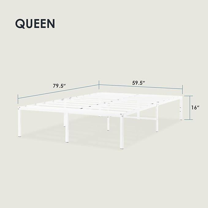 Best Price Mattress 16 Inch Metal Platform Bed Frame, Heavy Duty Steel Slats, White, Queen
