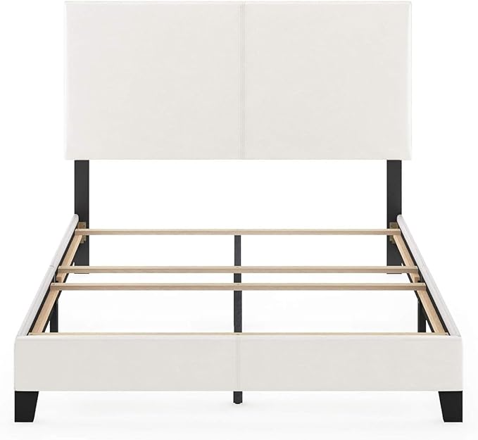 FURINNO Pessac PU Leather Upholstered Platform, Full, White