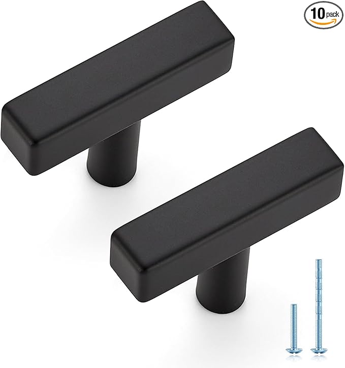 JOY DECOR 10 Pack Single Hole Matte Black Square Cabinet Handles Stainless Steel Cabinet Hardware Pulls for Kitchen and Drawers with 2 Inch Overall Length