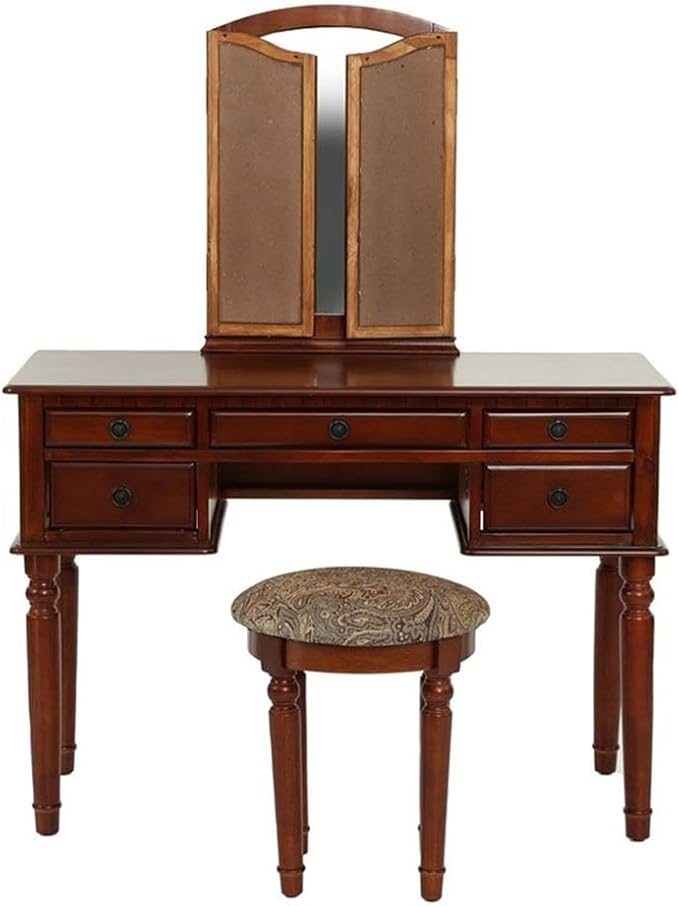 Bobkona St. Croix Collection Vanity Set with Stool, Cherry